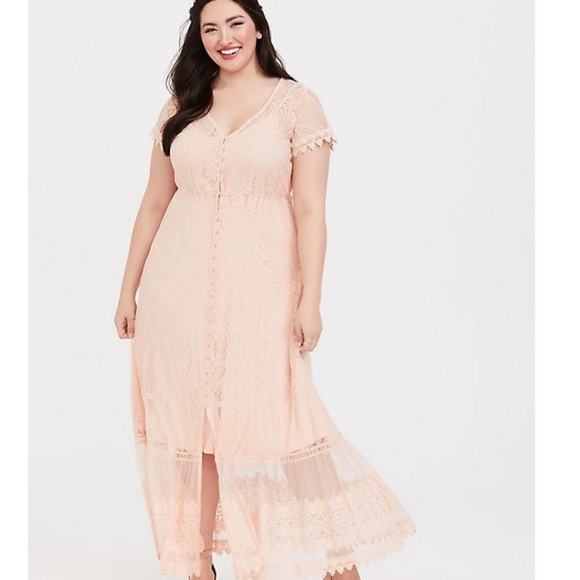 torrid Dresses & Skirts - TORRID blush embroidered and lace maxi shirt dress